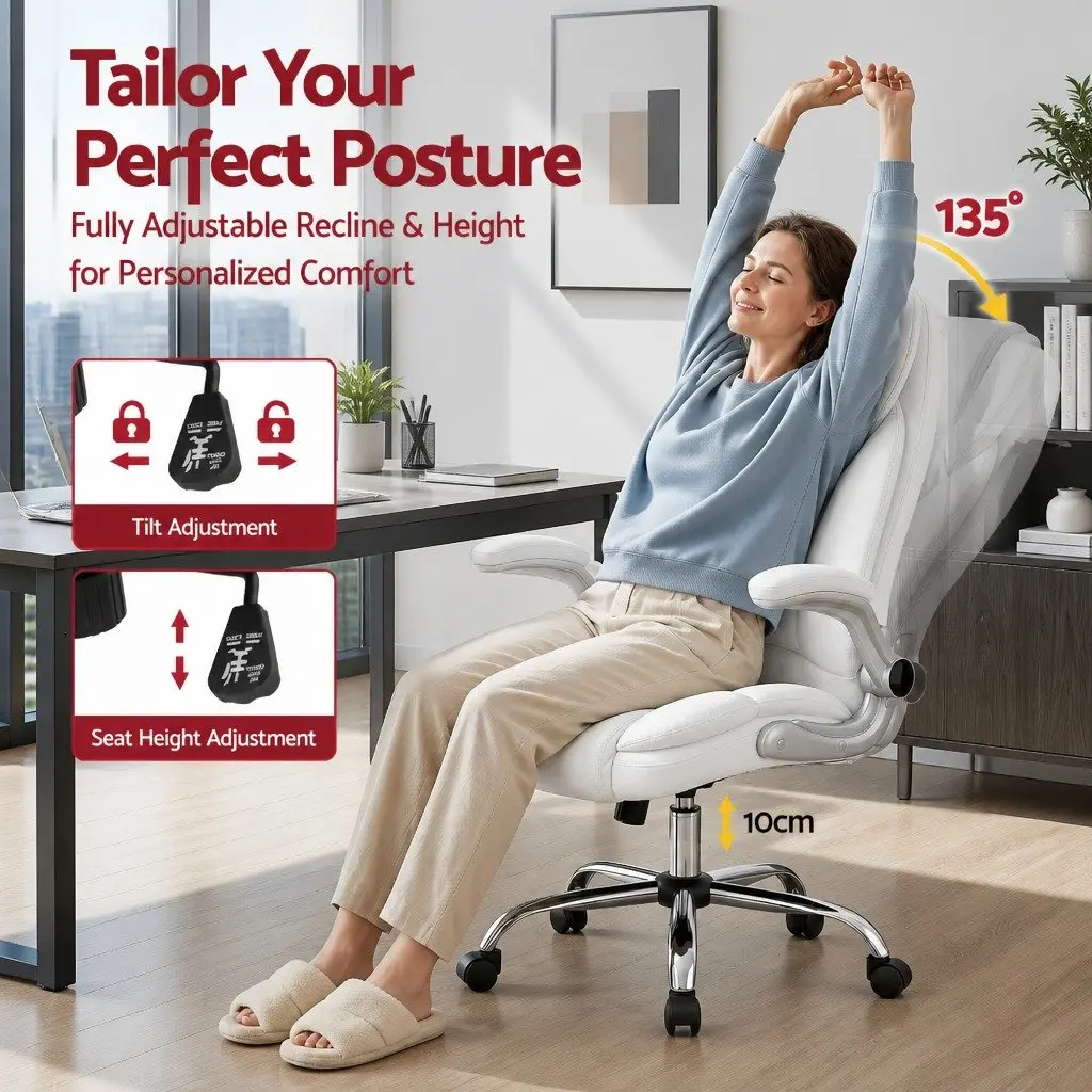 White Leather Executive Office Chair with High Back