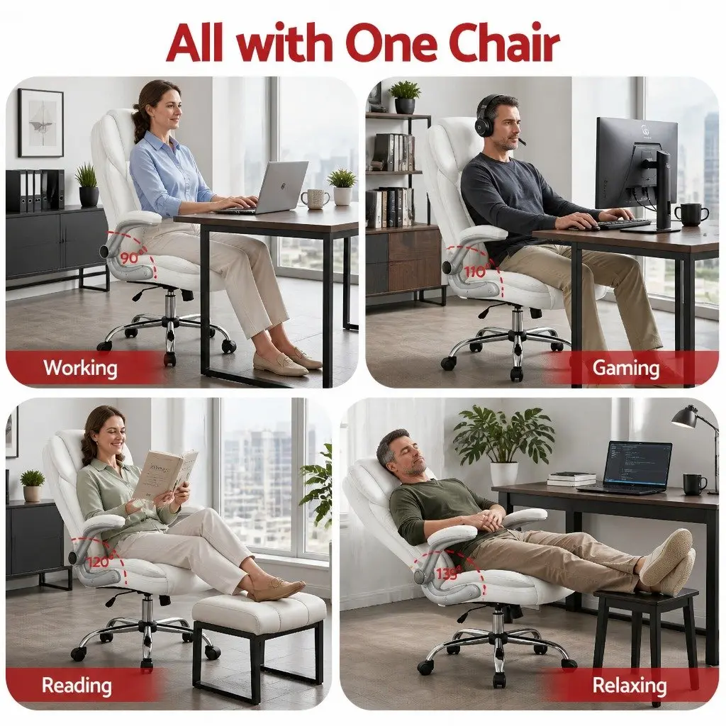 White Leather Executive Office Chair with High Back