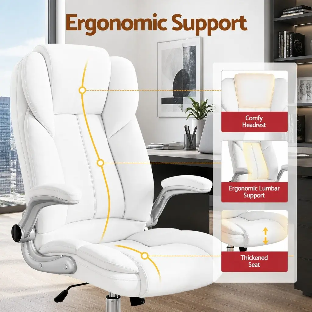 White Leather Executive Office Chair with High Back