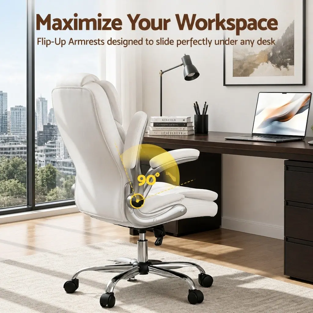 White Leather Executive Office Chair with High Back