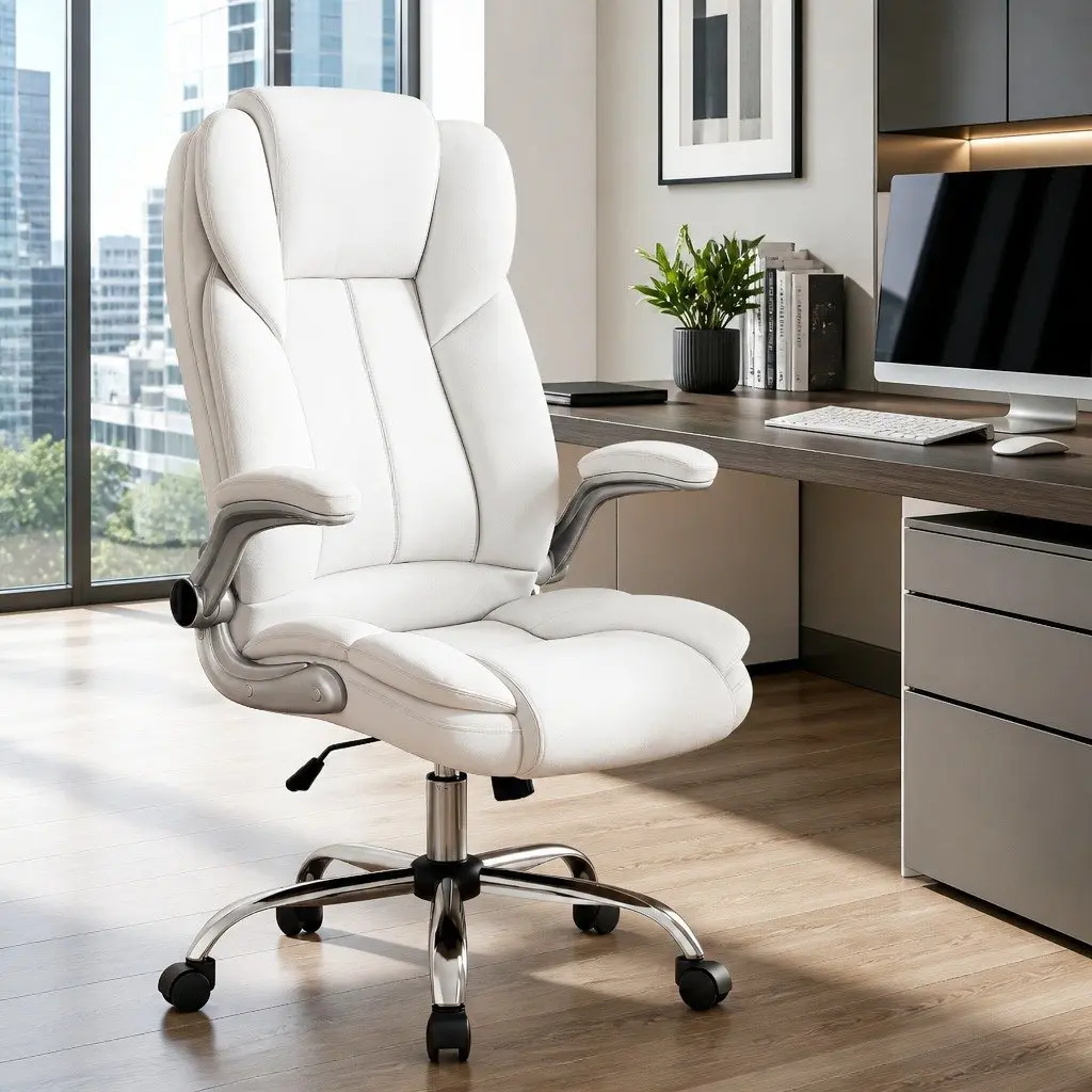 White Leather Executive Office Chair with High Back