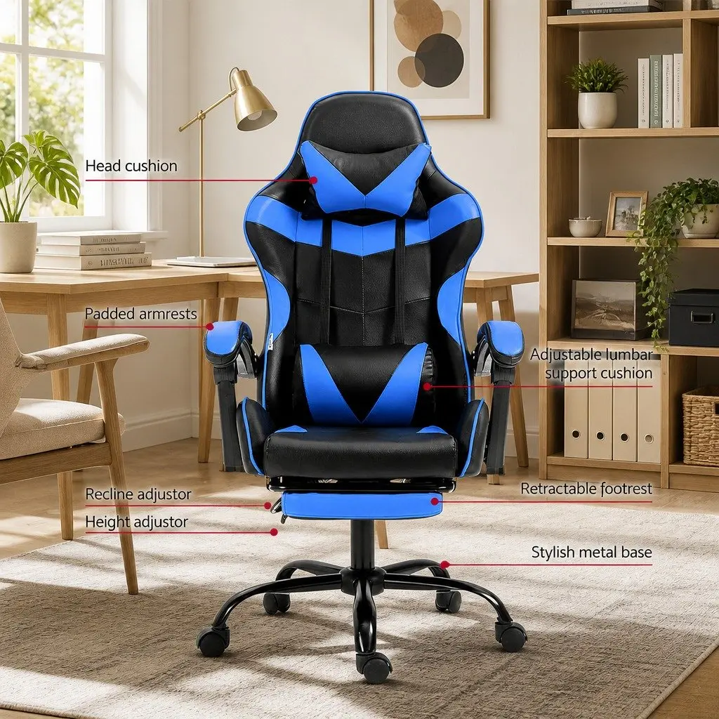 Gaming Office Chair Recliner with Footrest High-Back Desk Seat Adjustable