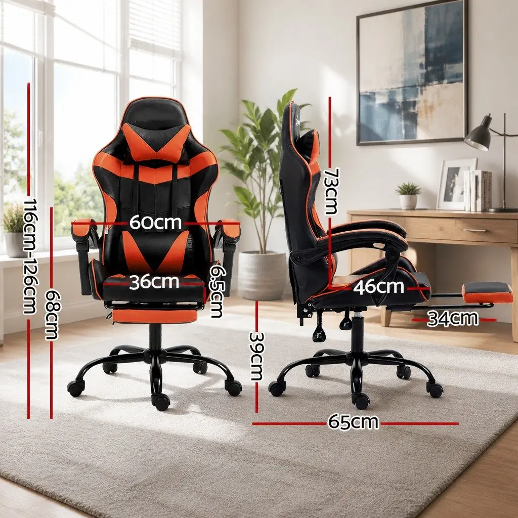 Gaming Office Chair High-Back Recliner Orange PVC Leather