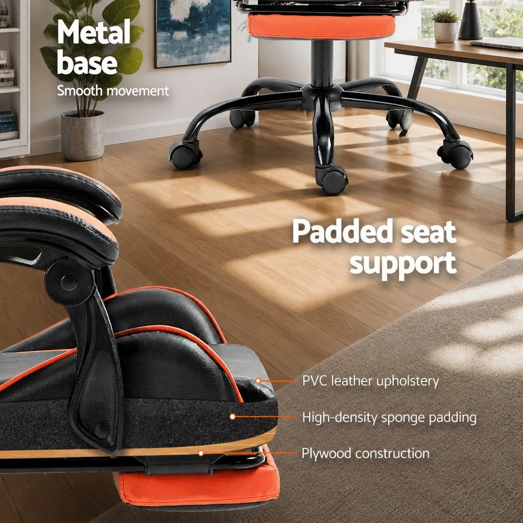 Gaming Office Chair High-Back Recliner Orange PVC Leather