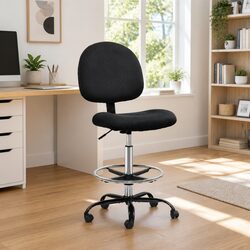 Adjustable Height Drafting Stool in Black Fabric