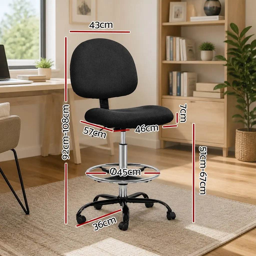 Adjustable Height Drafting Stool in Black Fabric