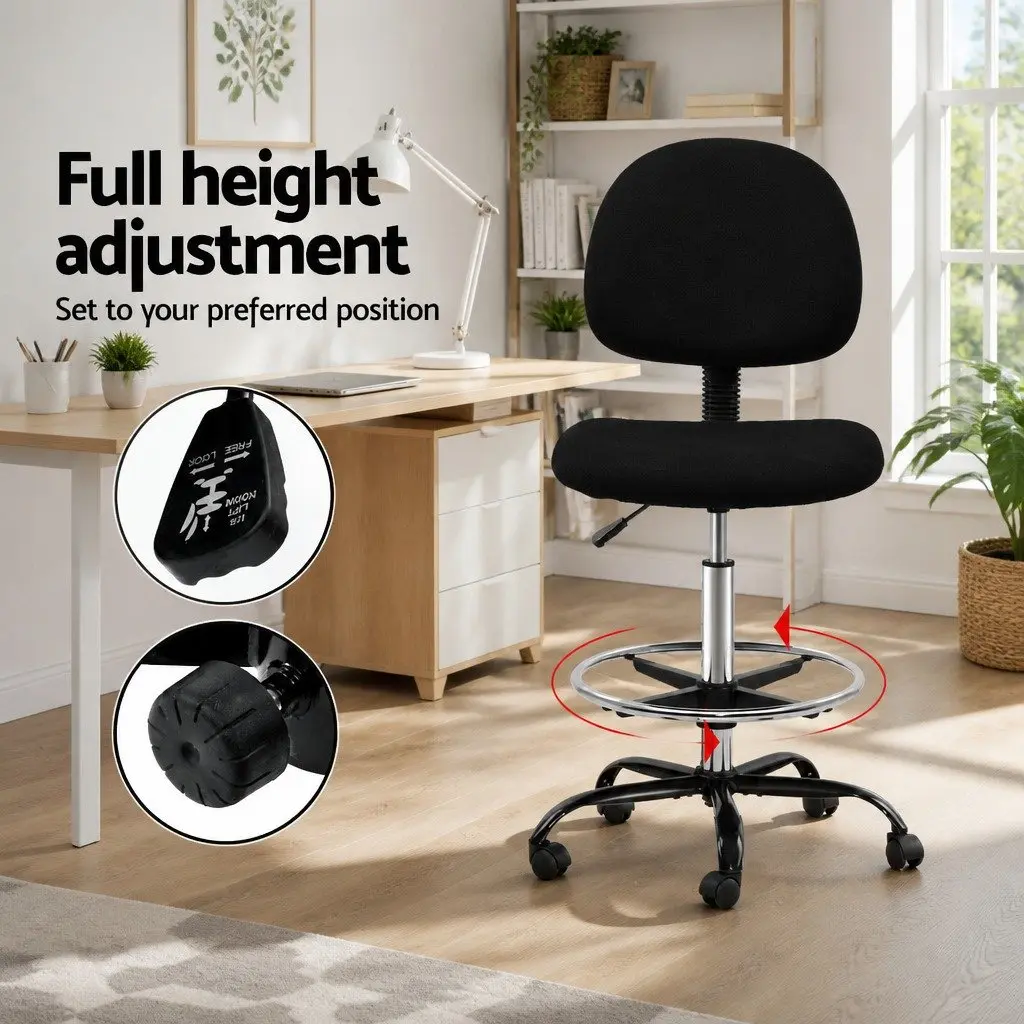 Adjustable Height Drafting Stool in Black Fabric