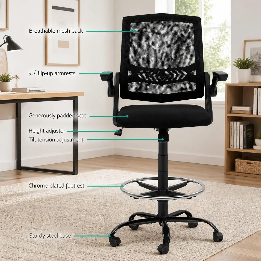 Adjustable Drafting Stool with Armrests