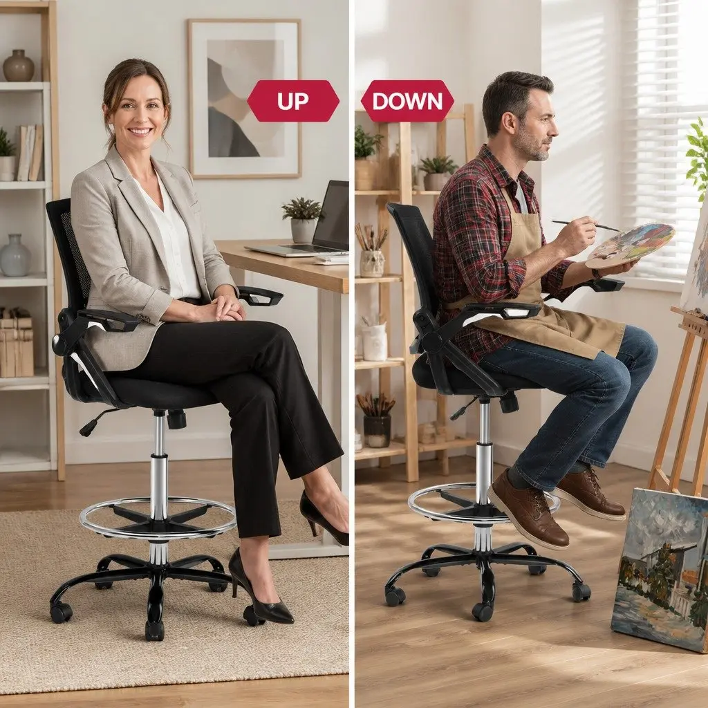 Adjustable Drafting Stool with Armrests