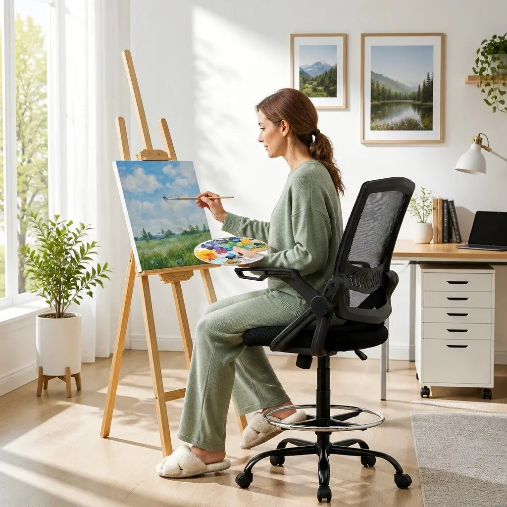 Adjustable Drafting Stool with Armrests