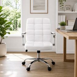 Ergonomic White PU Leather Office Chair for Comfort