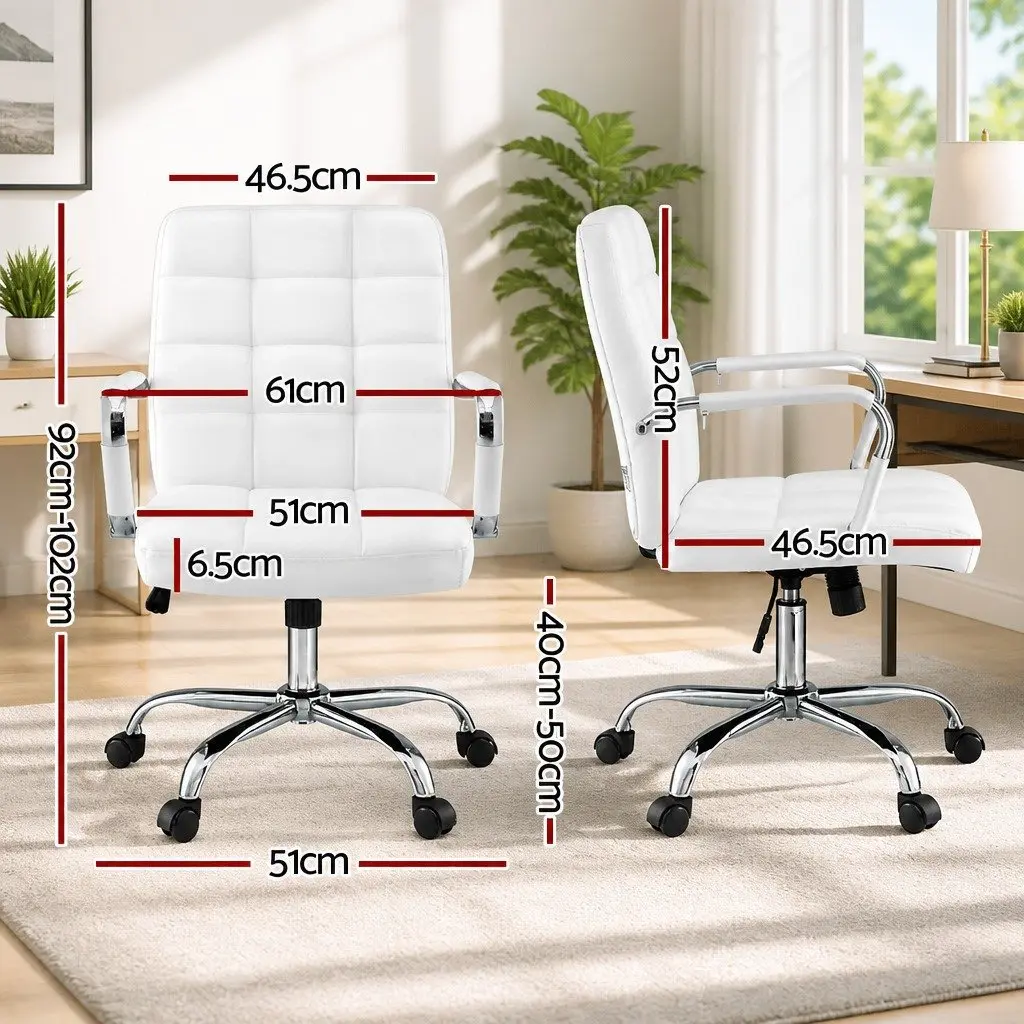 Office Chair White PU Leather Mid-Back Ergonomic Computer Desk Seat