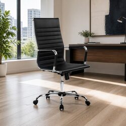 High Back Conference Desk Chair in Black PU Leather