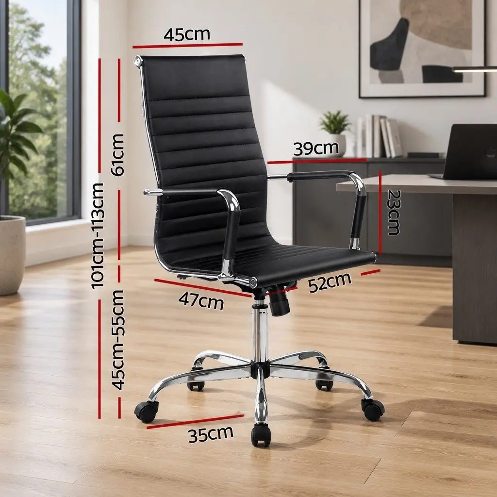 Office Chair High Back Swivel Black PU Leather