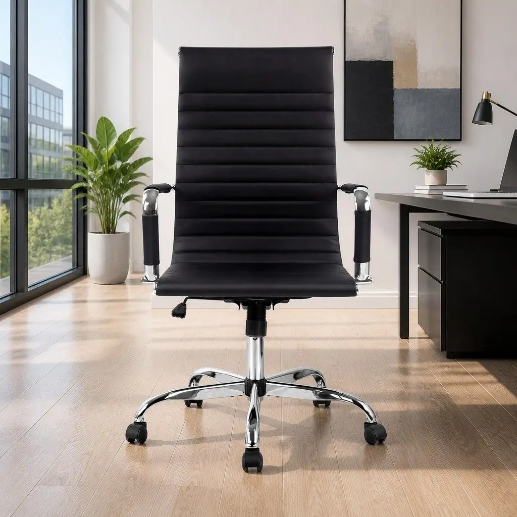Office Chair High Back Swivel Black PU Leather