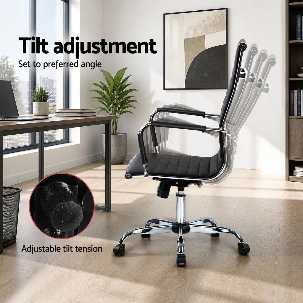 Office Chair High Back Swivel Black PU Leather