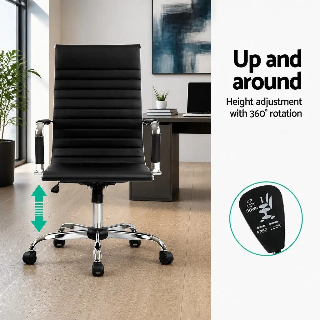 Office Chair High Back Swivel Black PU Leather