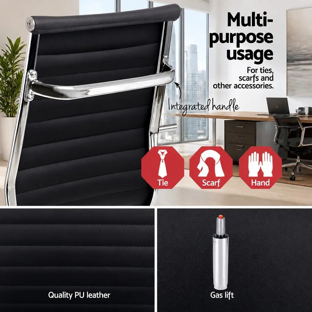 Office Chair High Back Swivel Black PU Leather