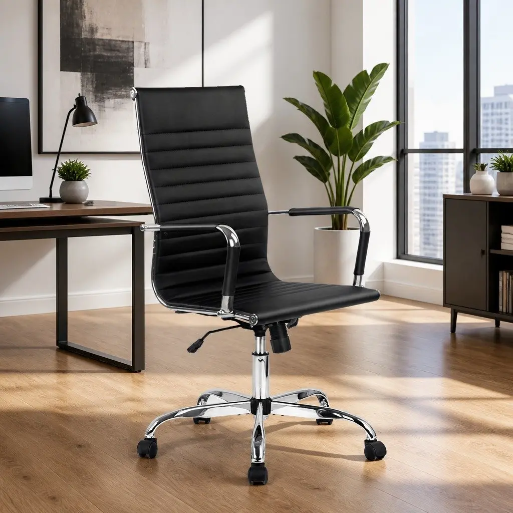 Office Chair High Back Swivel Black PU Leather