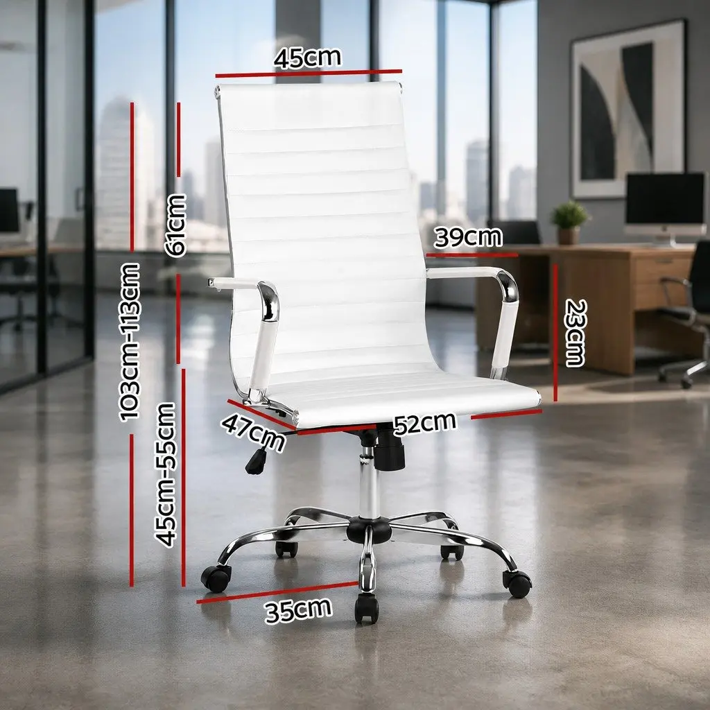 High Back Executive Office Chair in White PU Leather
