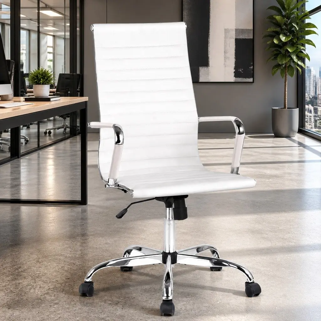 High Back Executive Office Chair in White PU Leather