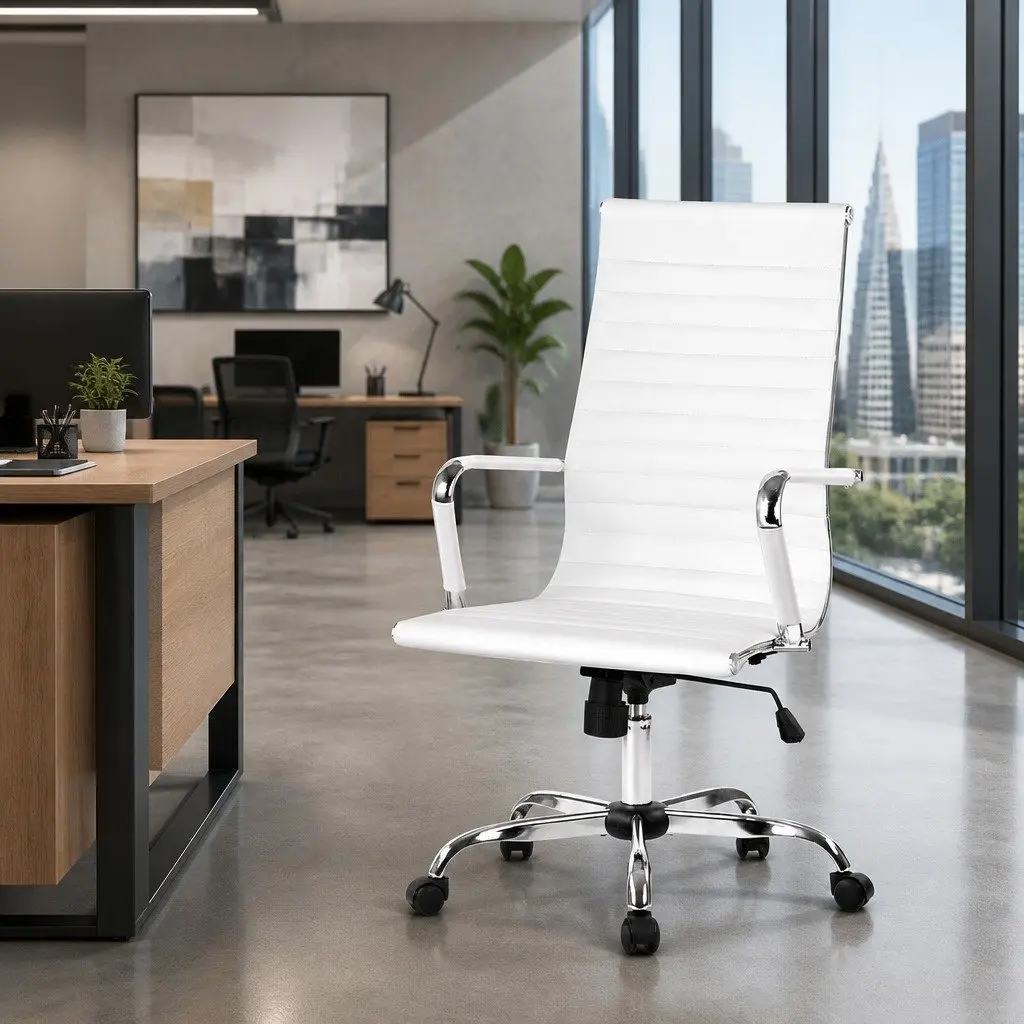 High Back Executive Office Chair in White PU Leather