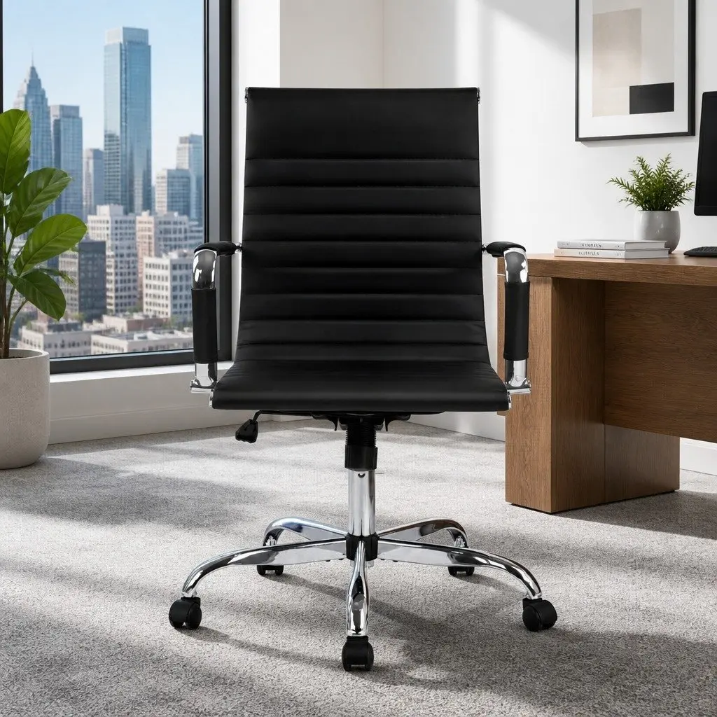 Office Chair Mid Back Conference PU Leather Rotatable Tilt Height Adjustable