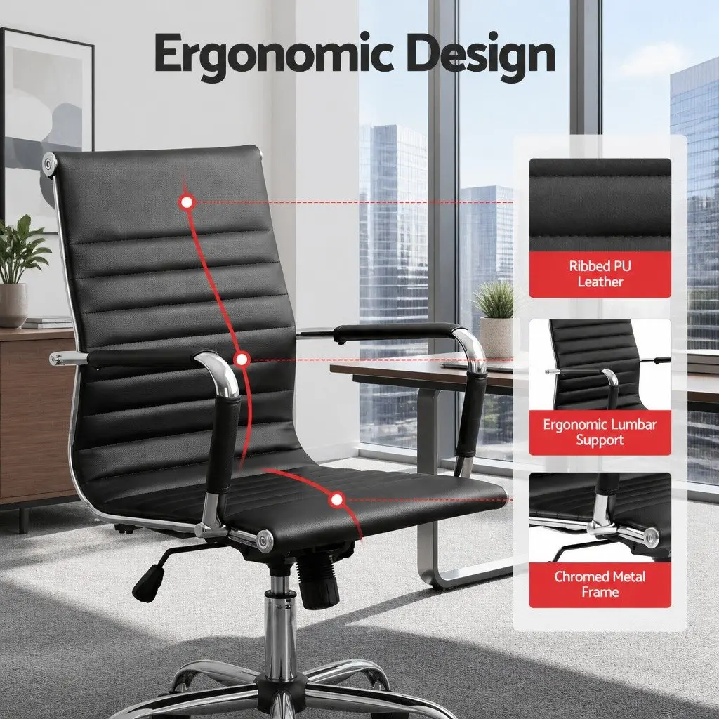 Office Chair Mid Back Conference PU Leather Rotatable Tilt Height Adjustable