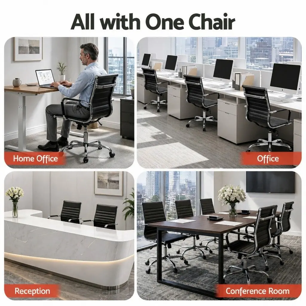Office Chair Mid Back Conference PU Leather Rotatable Tilt Height Adjustable