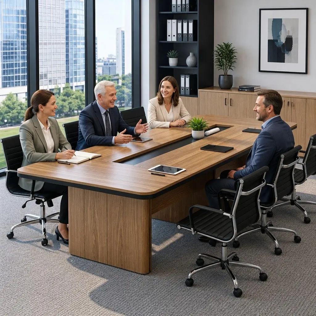 Office Chair Mid Back Conference PU Leather Rotatable Tilt Height Adjustable