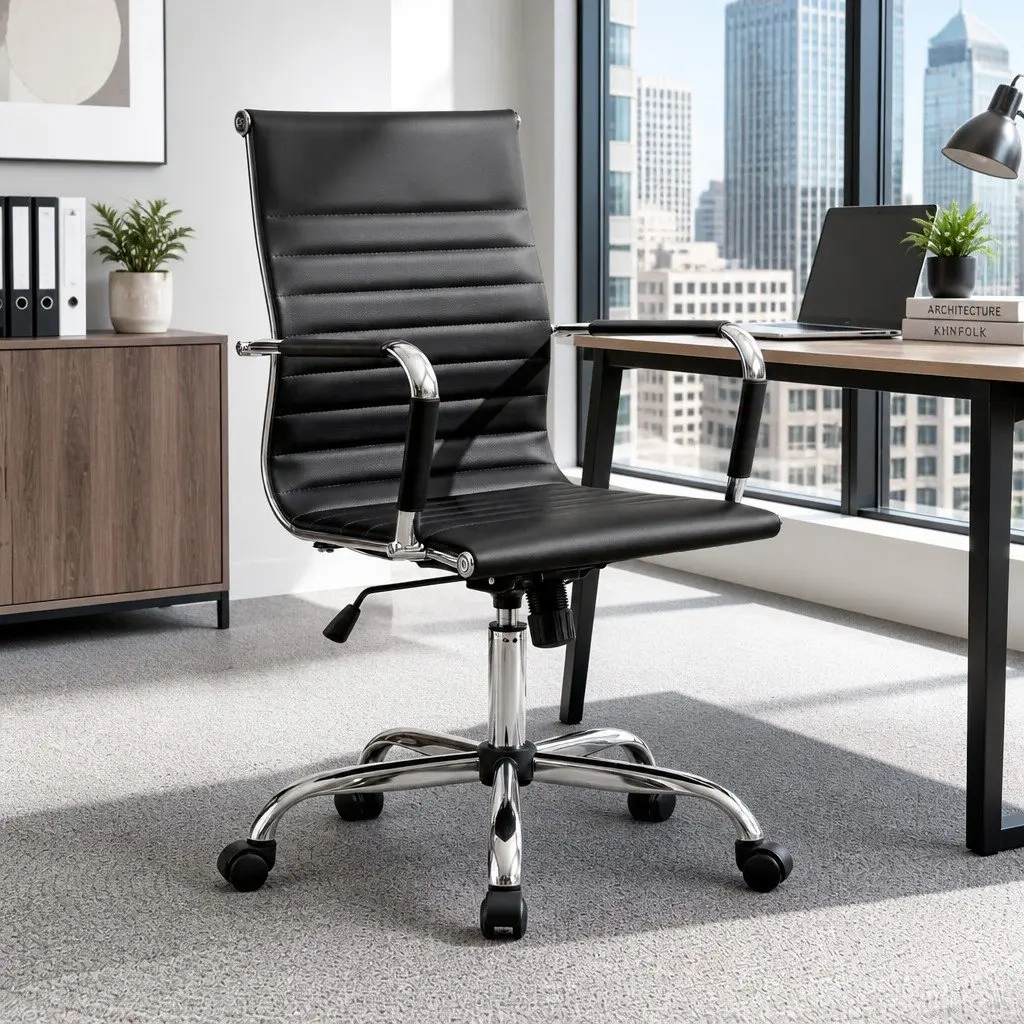 Office Chair Mid Back Conference PU Leather Rotatable Tilt Height Adjustable