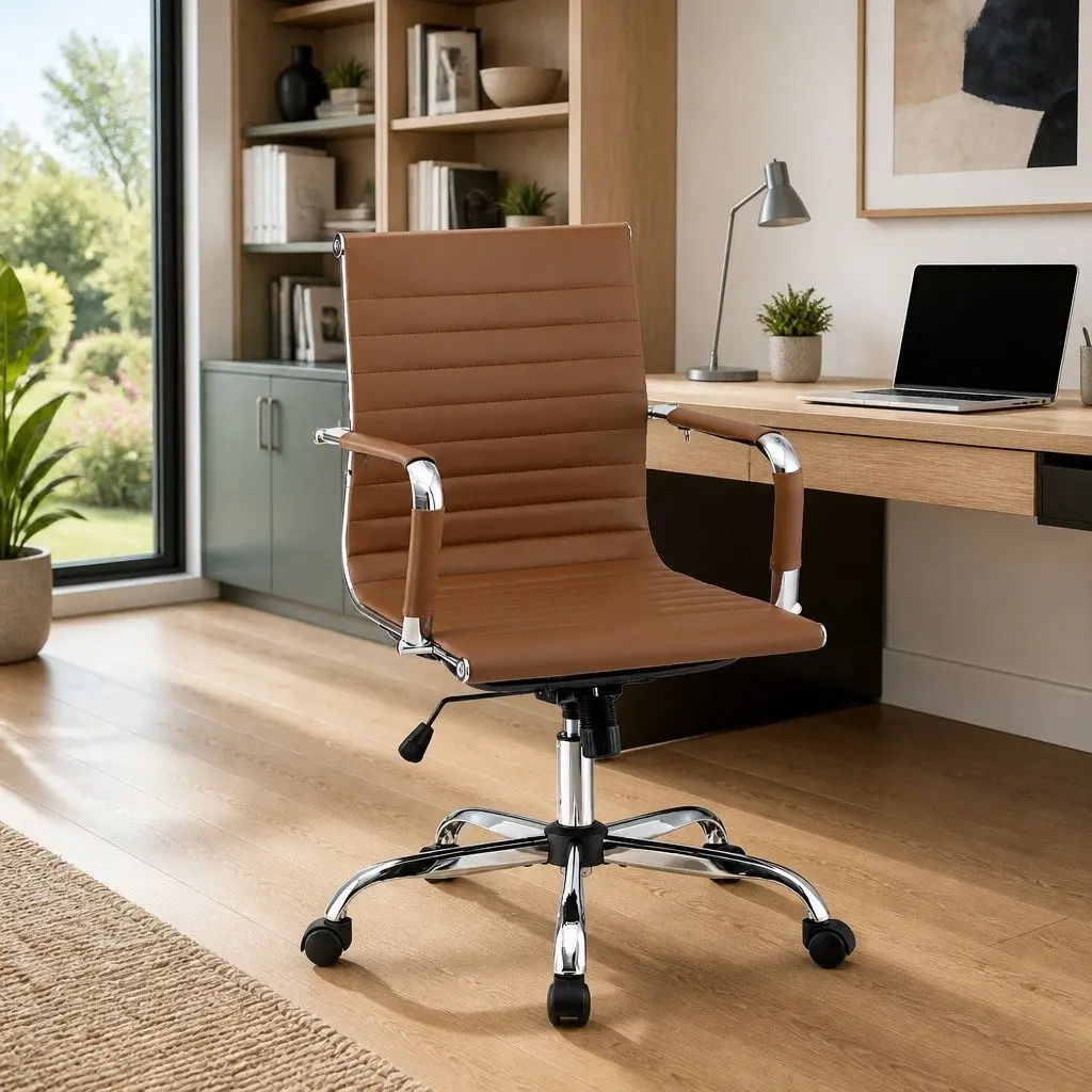 Office Conference Chair Mid Back PU Leather Adjustable Height Tilt Rotation