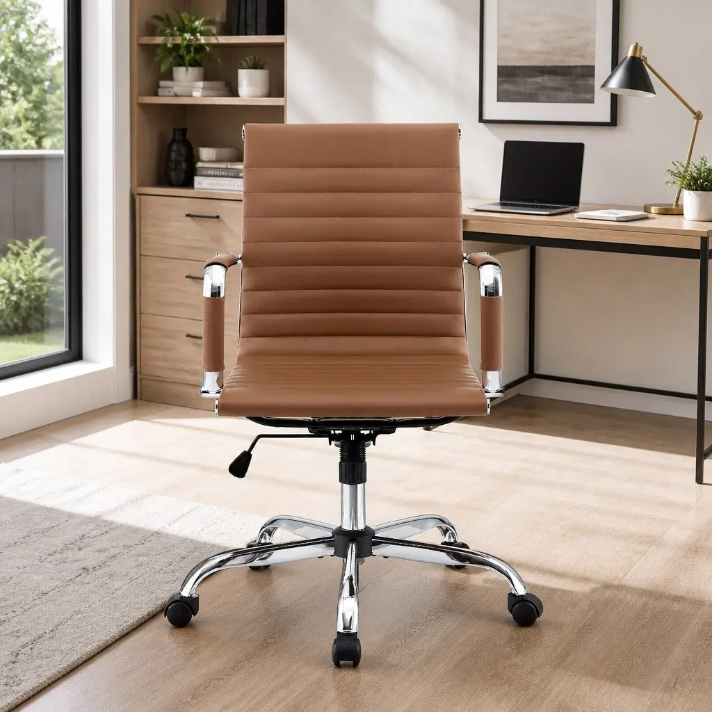 Office Conference Chair Mid Back PU Leather Adjustable Height Tilt Rotation