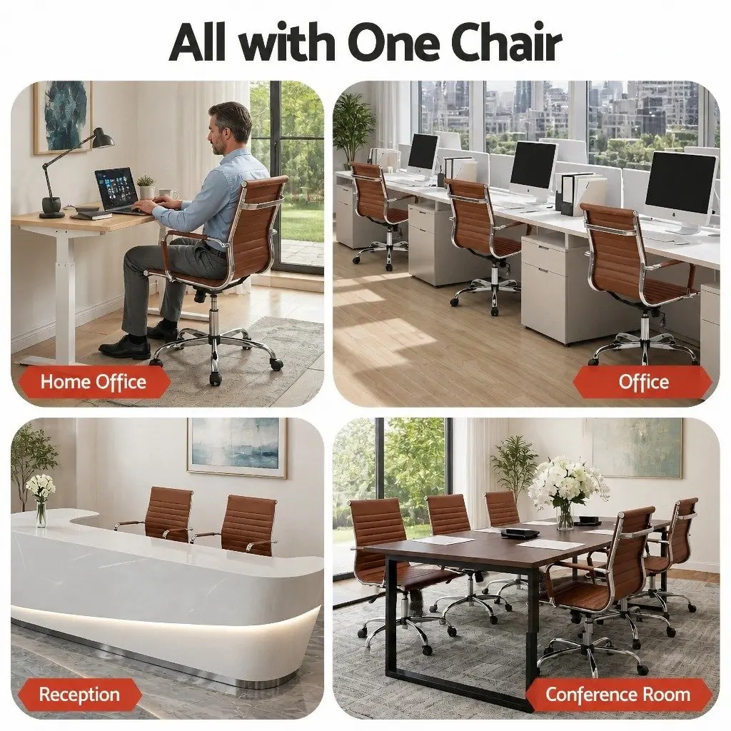 Office Conference Chair Mid Back PU Leather Adjustable Height Tilt Rotation