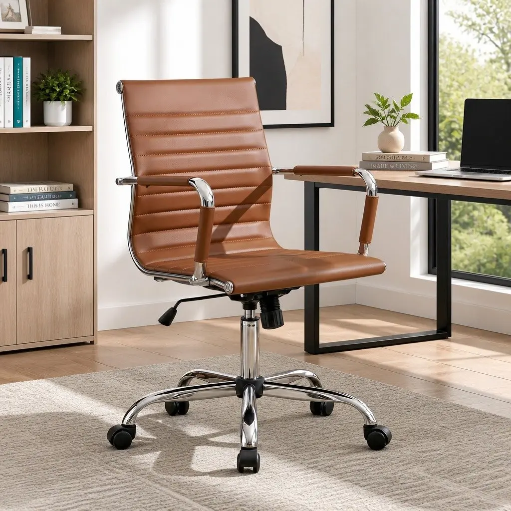 Office Conference Chair Mid Back PU Leather Adjustable Height Tilt Rotation