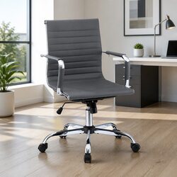 Mid Back Grey PU Leather Executive Desk Chair