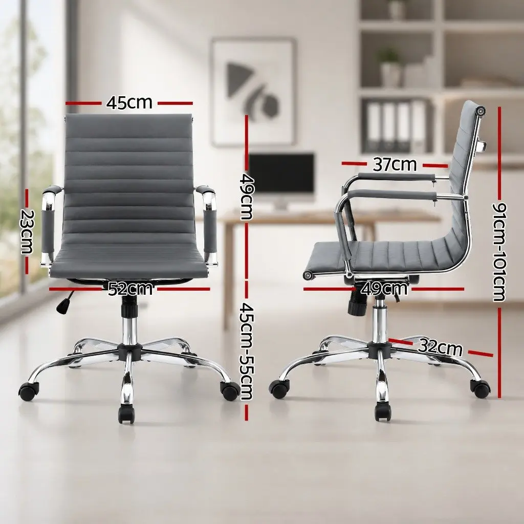 Mid Back Grey PU Leather Executive Desk Chair
