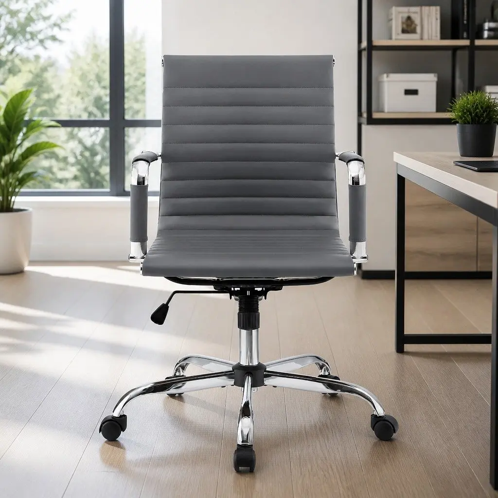 Mid Back Grey PU Leather Executive Desk Chair