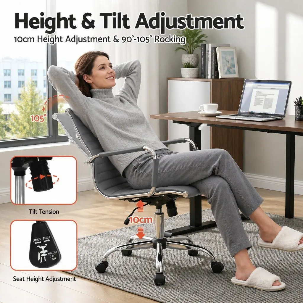 Mid Back Grey PU Leather Executive Desk Chair