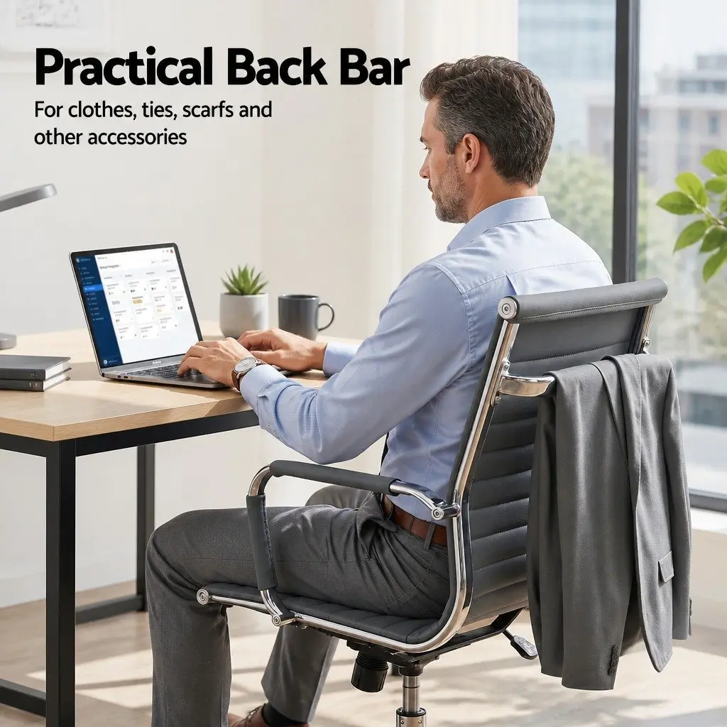 Mid Back Grey PU Leather Executive Desk Chair