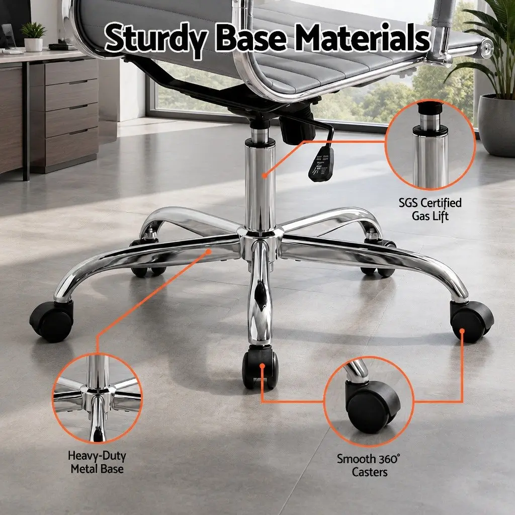 Mid Back Grey PU Leather Executive Desk Chair
