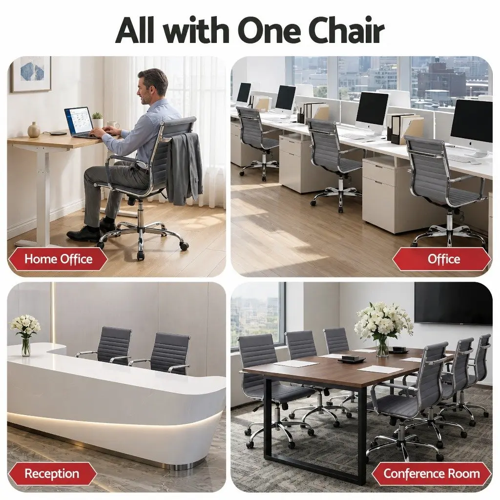 Mid Back Grey PU Leather Executive Desk Chair