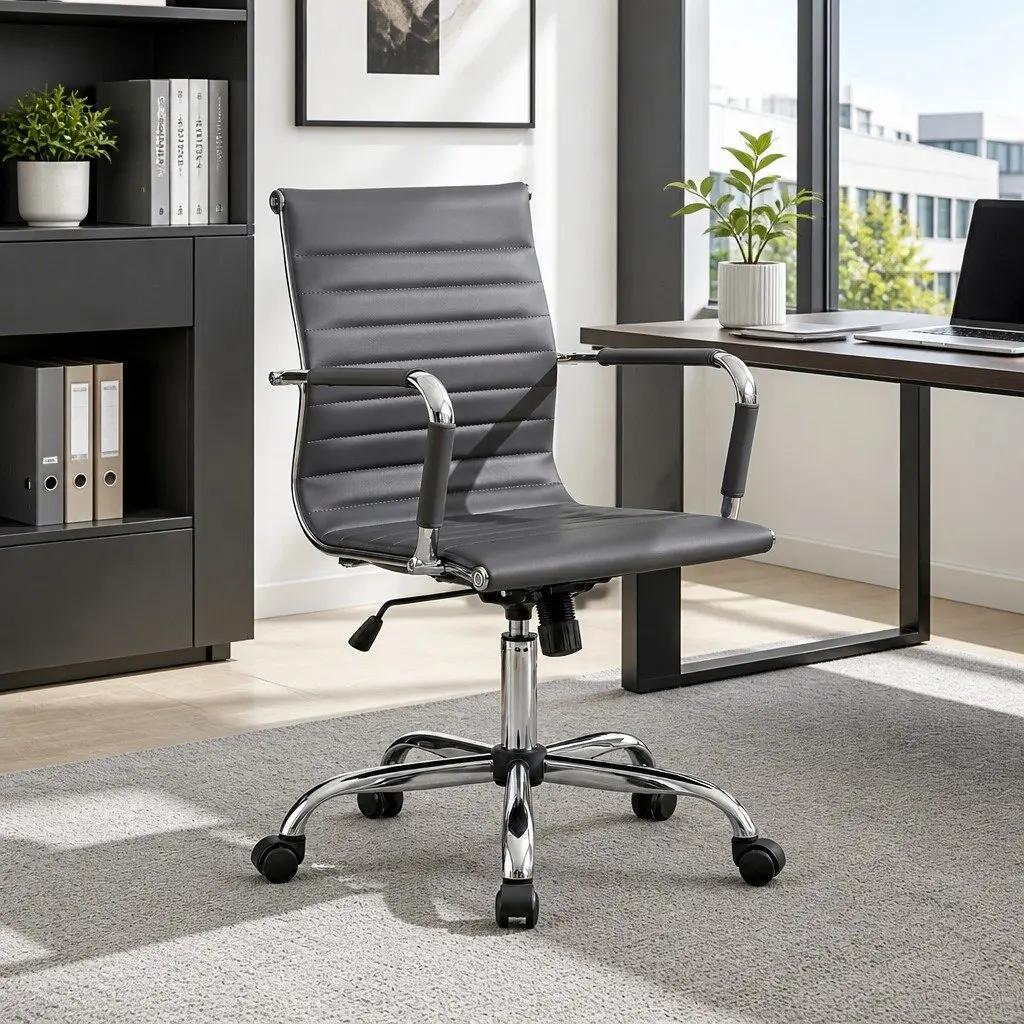 Mid Back Grey PU Leather Executive Desk Chair