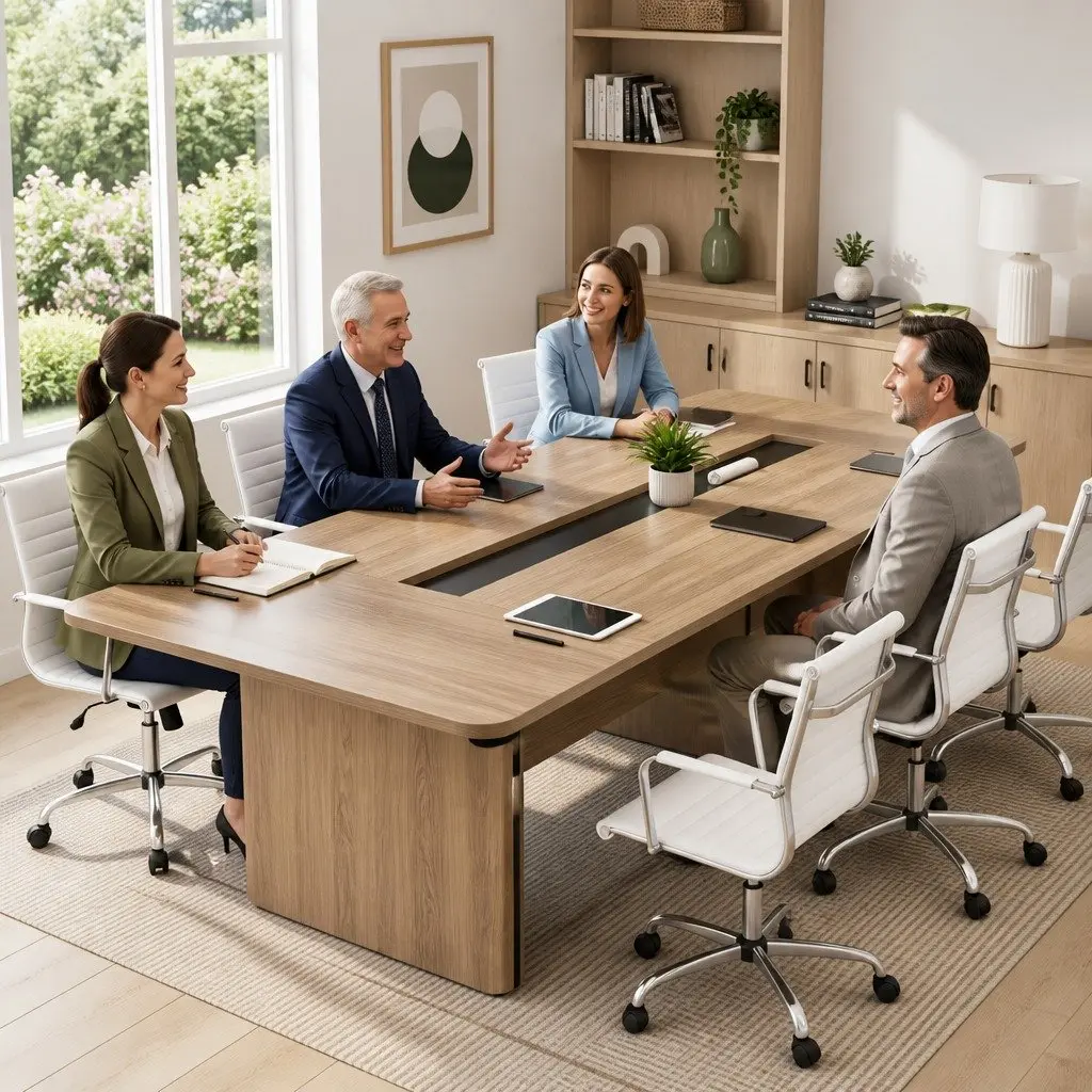 Mid Back Office Chair White PU Leather Swivel Desk Seating with Height and Tilt Adjustment