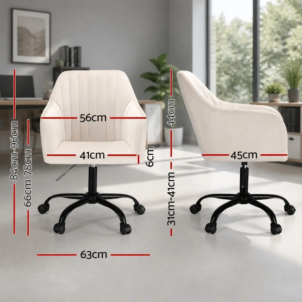 Cream Velvet Mid Back Swivel Office Chair with Castors