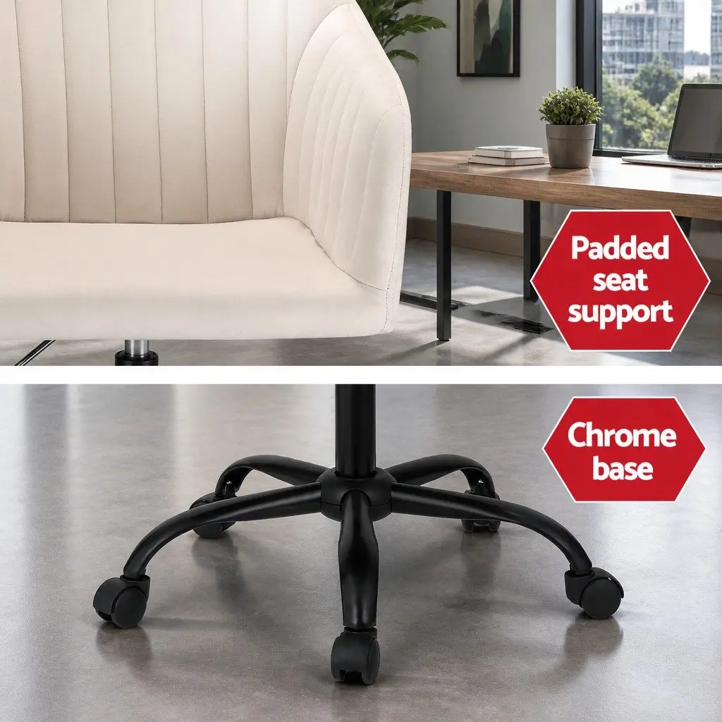 Cream Velvet Mid Back Swivel Office Chair with Castors