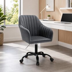 Dark Grey Velvet Mid Back Adjustable Office Chair