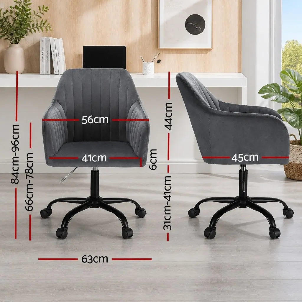 Office Chair Dark Grey Velvet Mid Back Swivel Adjustable Height