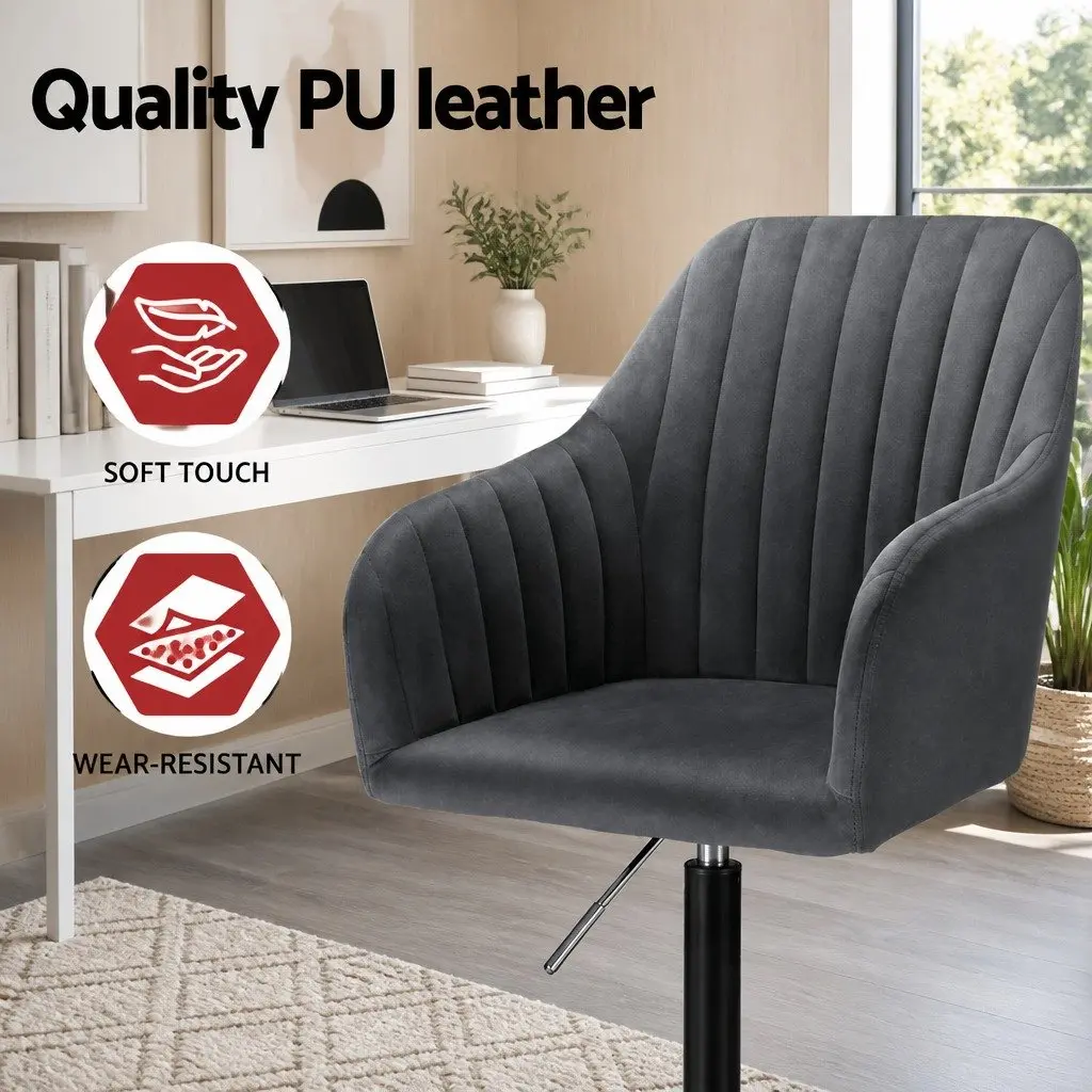 Office Chair Dark Grey Velvet Mid Back Swivel Adjustable Height