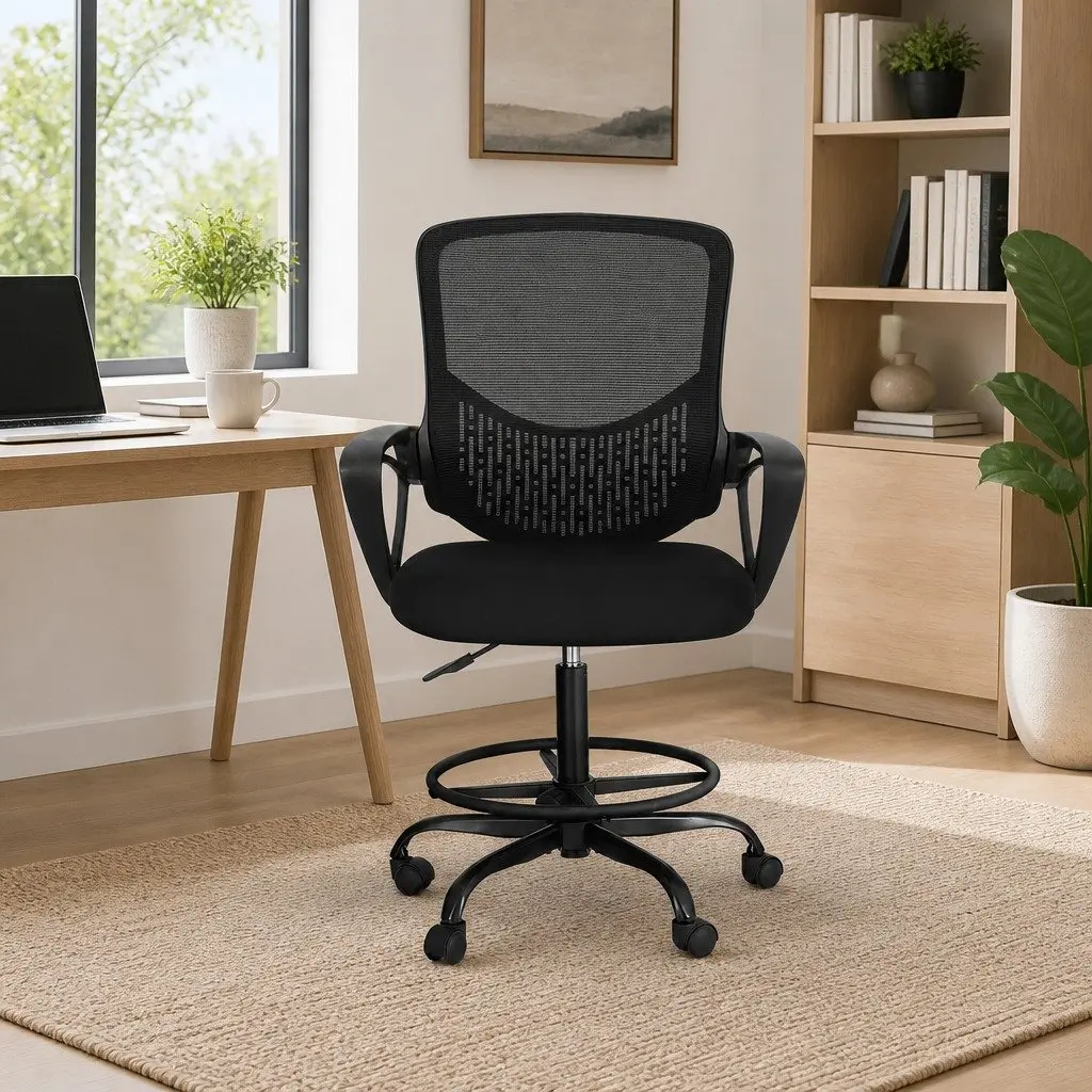 Drafting Stool Mesh Office Chair Standing Desk Computer Seat Black Adjustable